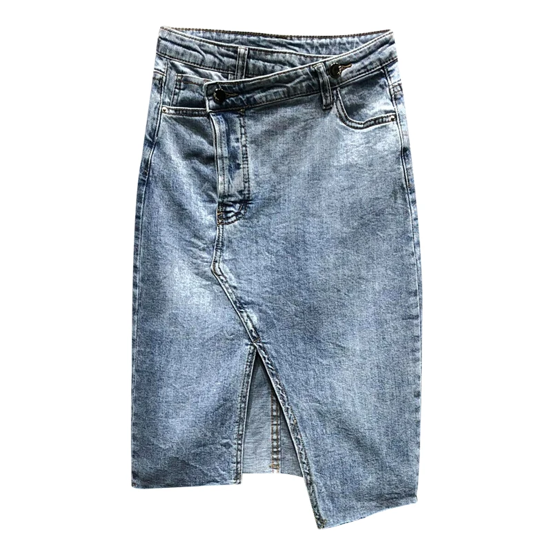 

IEQJ Denim Bag Hip Skirt Women H-shaped Irregular Split One-step Skirt Fashion Casual New Fashion Tide 2021 Summer GD875