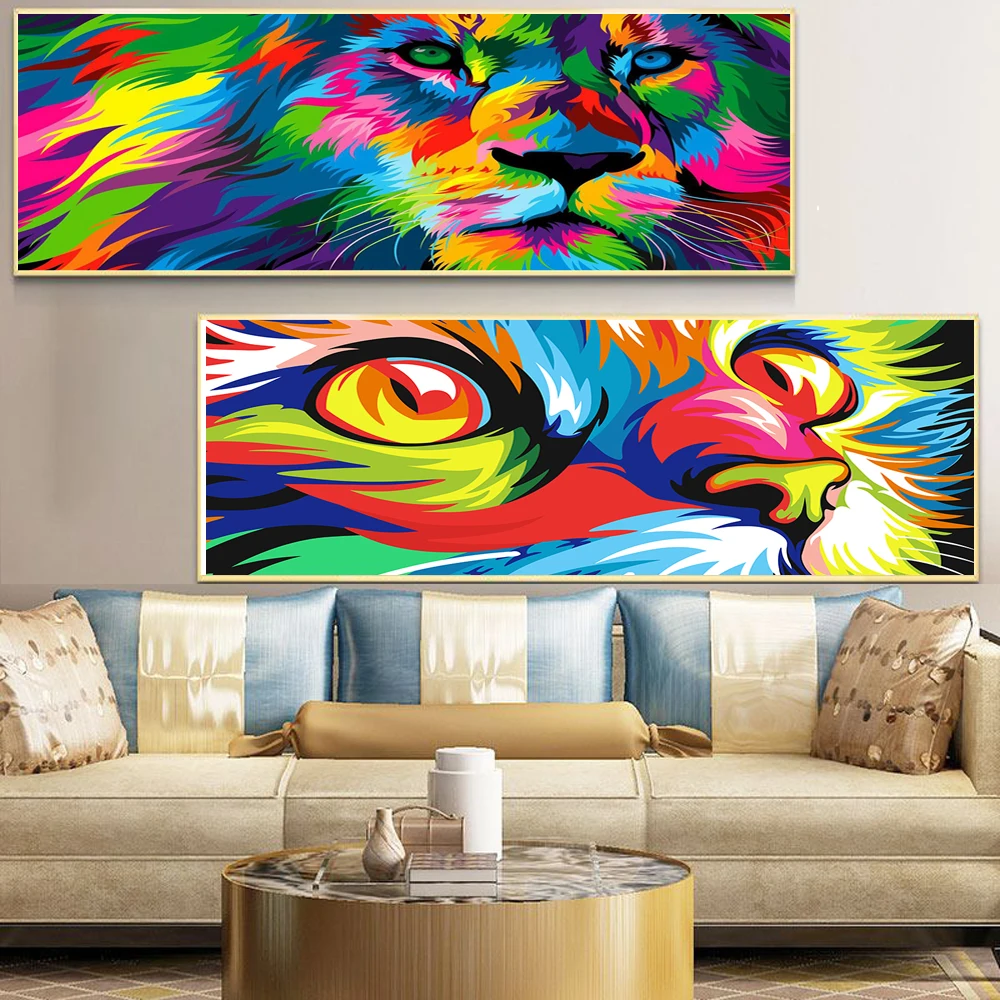 Абстрактная живопись Красочные животные Лев и собака картина для офиса гостиной