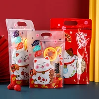 50pcs chinese new year lucky cat snow crisp nougat self zipper bag cookie baking snacks packaging