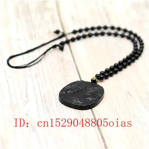 Натуральный черный зеленый китайский нефритовый Будда кулон ожерелье Шарм