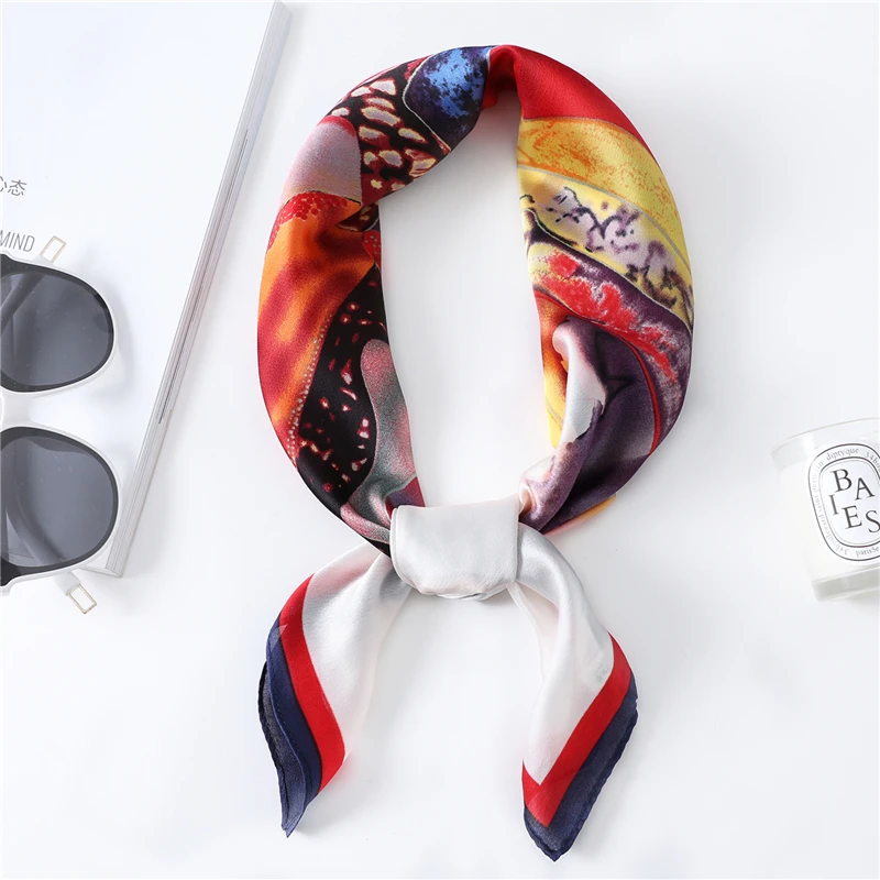 2021 New Simple Silk Scarf with Colorful Graffiti Pattern Women's Handkerchief High Quality Lady Work Neckerchief Fashion Shawl |