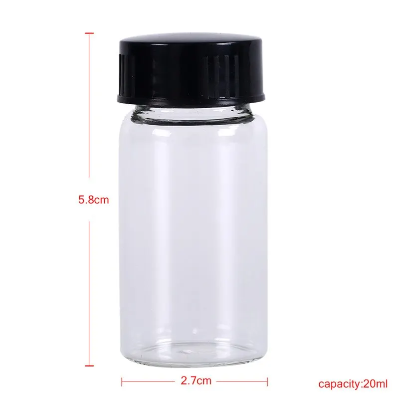 

1pcs 20ml Transparent Lab Small Glass Vials Bottles Containers With Black Screw Cap Liquid Sampling Sample Glass Bottles