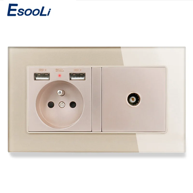 ESOOLI роскошная стеклянная панель 2 комплекта настенная мощность 16А французский