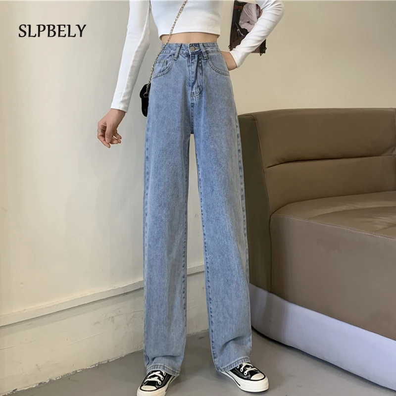 

SLPBELY High Waist Woman Jeans Spring Autumn Vintage Casual Wide Leg Denim Long Pant Fashion Harajuku Straight Pant Streetwear