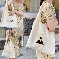 womens shopping bags canvas commuter school vest bag eco cotton cloth fabric grocery shopper geometry pattern handbags tote bag