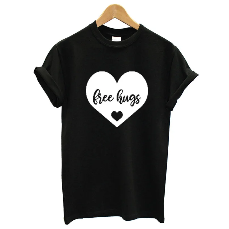 

Женские туфли «Free Hugs» Любовь модный топ с надписями для девочек с надписью черная футболка с короткими рукавами в уличном стиле хлопок, своб...