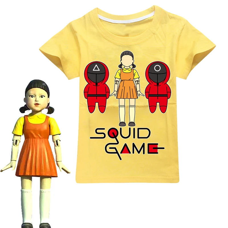 

Squid Game 123 Doll Cosplay Costume Children Short Sleeves T-shirt Summer Cartoon Boys Girls Tops Kid Clothing игра в кальмара