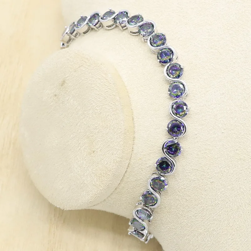 Браслет с радужным цирконием серебряного цвета искусственный браслет кольцо