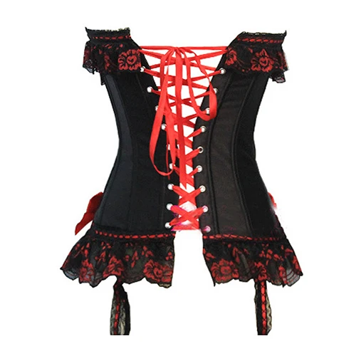 Женский сексуальный корсет тренировочное бюстье с красным бантом стринги для