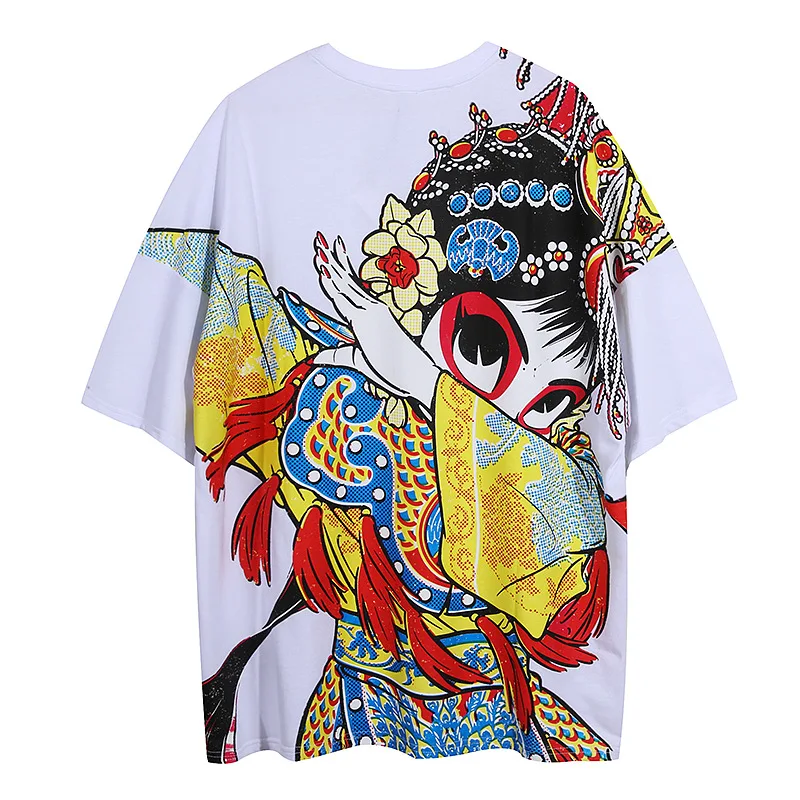 

GTDOM Summer Street Popular Logo Beijing Opera Fun Print Short Sleeve T-Shirt Loose Loose Half Sleeve T-Shirt for Men and Women