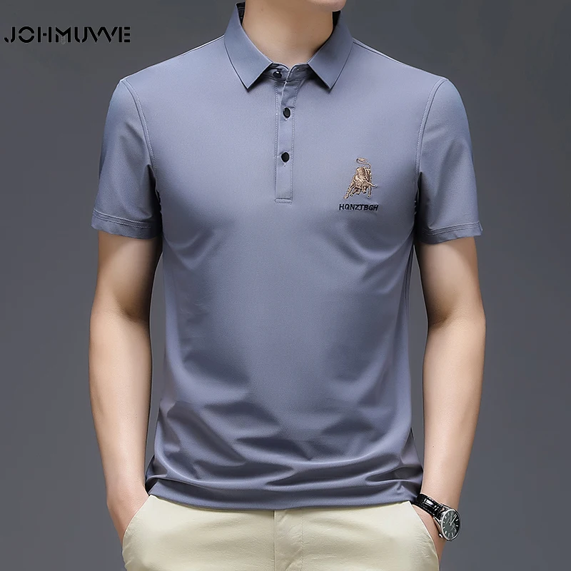 

JOHMUVVE 2021 New Arrival Polo Shirt Striped Short Sleeve Summer Cool Shirt Streetwear Fashion Male Polo Shirt Men Tops Clothes
