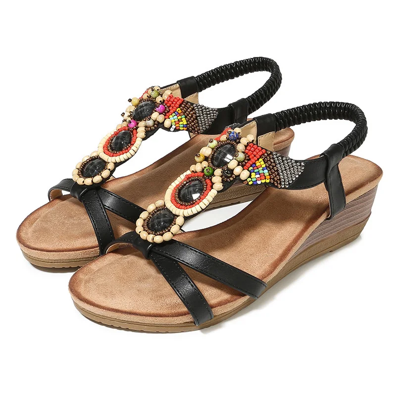 

Bohemia Style Women's Sandals Wedges Platform Heels Ladies Shoes Summer T-tied Ankle Strap Slip-on Female Footwear 2021 Sandales