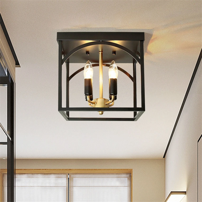 

American Retro Rectangular Ceiling Light Bedroom Aisle Balcony LED Light Study Porch Simple Living Room Dining Room Ceiling Lamp