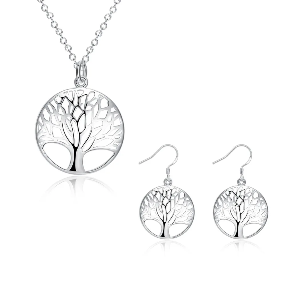 

925 Sterling Silver Necklace Earrings Jewelry Set For Woman Birthday Gift