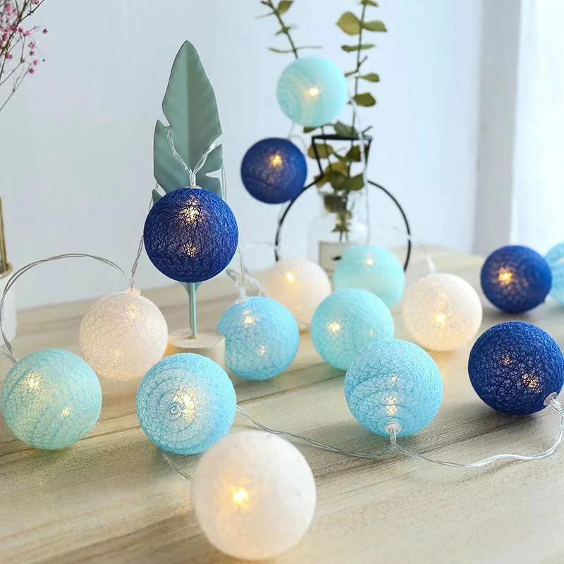 Two Blue White Hanukkah светодиодный светильник-цепочка с хлопковыми шариками, гирлянда для фото, уличный светильник, декор для патио, для отдыха, гостиной, кухни, нового года - Испускаемый цвет: Two Blue White