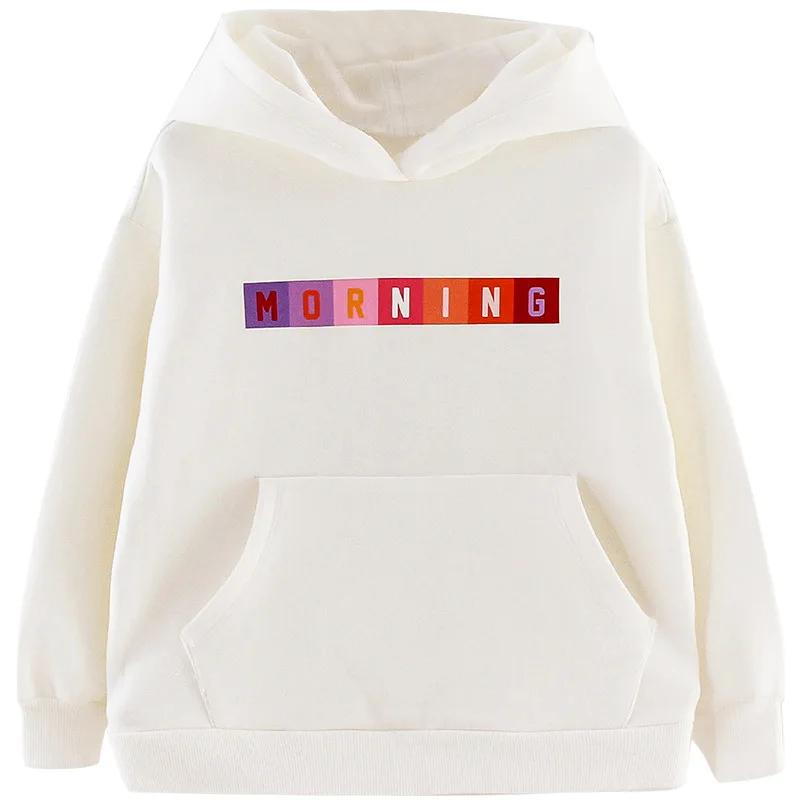 

Autumn Cotton Loose Sweatshirt Girl Hooded Letter Morning Print Sportwear Teenage White/pink Pullover Long Sleeve Hoodies 8 12Y