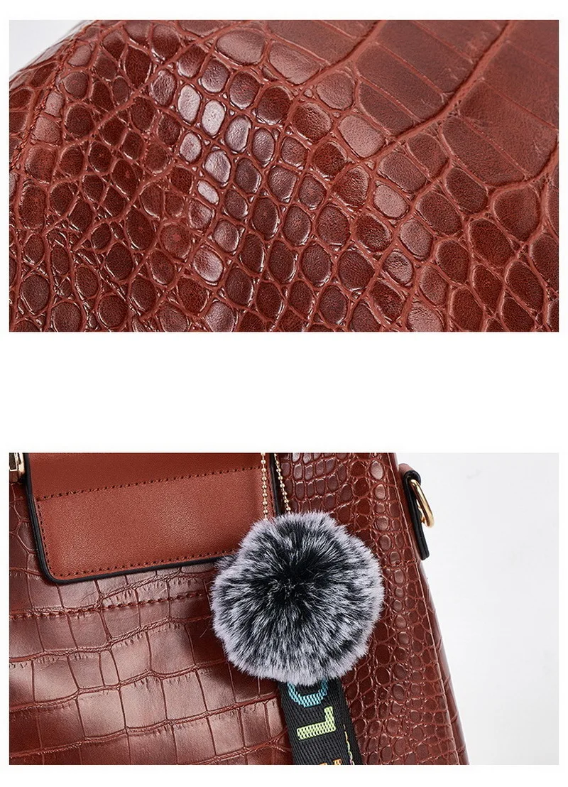 FUNMARDI Luxury Brand Handbag Women Alligator Patchwork Shoulder Bag Crossbody New PU Women Bag Trunk Tote Bag Hairball WLHB2025