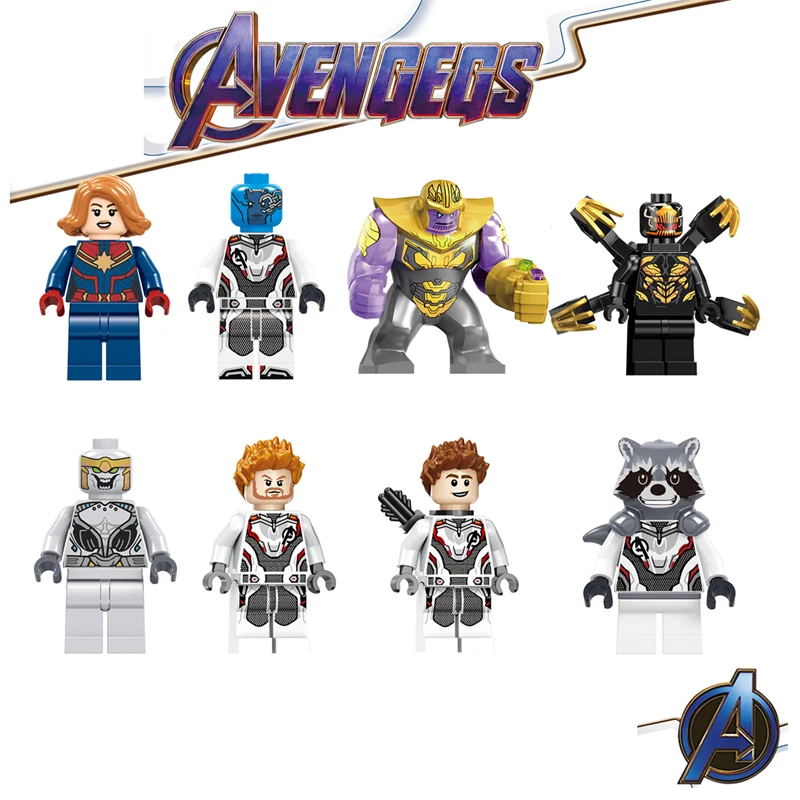 8PCS Marvel Мстители 4 эндшпиль конечная квинджет Строительные блоки Кирпич танос энергия камни перчатки Фигурки игрушки Железный человек - Цвет: 8PCS