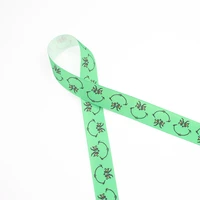 green smiley design ribbon for diy bow hat bands headbands lanyard sewing gift wrap quilting printed on grosgrain ribbon