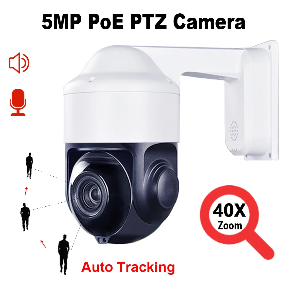 

POE 5MP AI Auto Tracking IP PTZ Camera 40X Zoom Starlight IR 200m H.265 Speed Dome Camera P2P ONVIF Two Way Audio Junction Box
