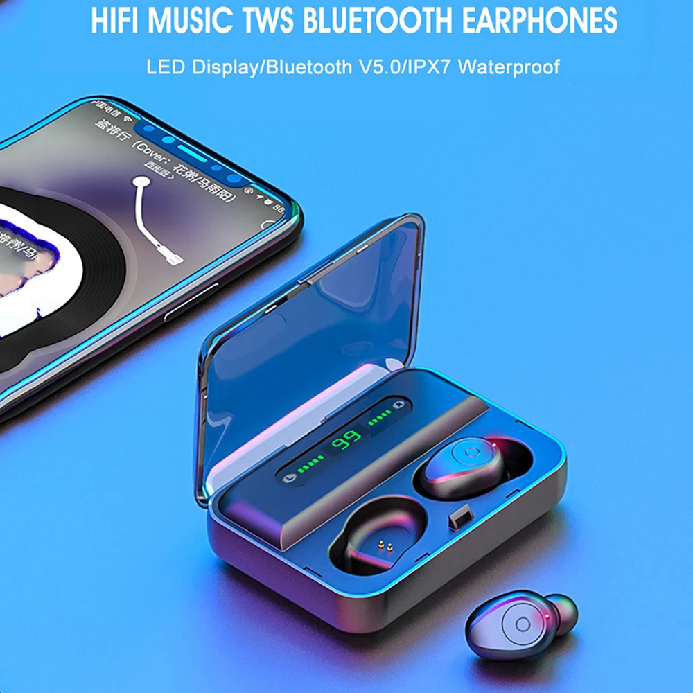 F9 беспроводные Bluetooth наушники 5,0 светодиодный дисплей мА внешний аккумулятор водонепроницаемые наушники 5D стерео Bluetooth наушники для смартфонов
