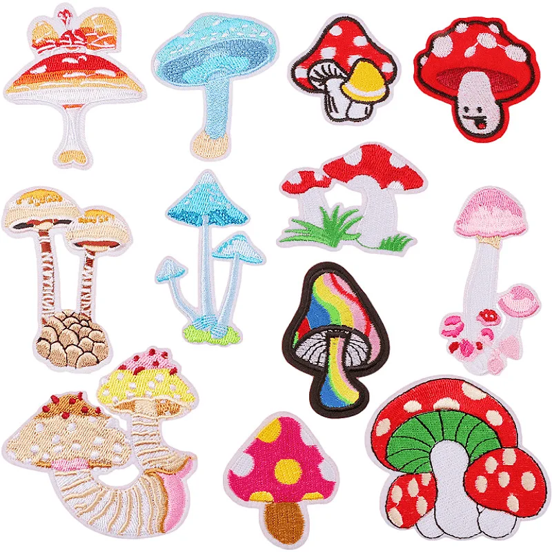 

12pcs/Set Mushroom Patch Patches Iron On Appliques DIY child Clothing Shoe Cap Badge Decoration Accessories Embroidery Banner