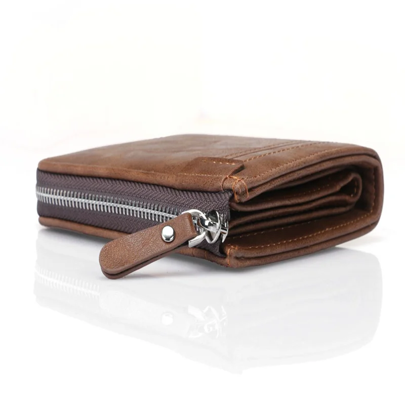 Мужской кожаный кошелек на молнии для монет Короткий клатч Portomonee мужской с