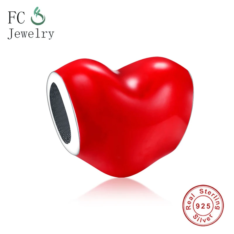 

Enamel Red Love Heart Charm Bead 925 Sterling Silver Jewelry Making Fit Original Charms Bracelet Berloques Gift