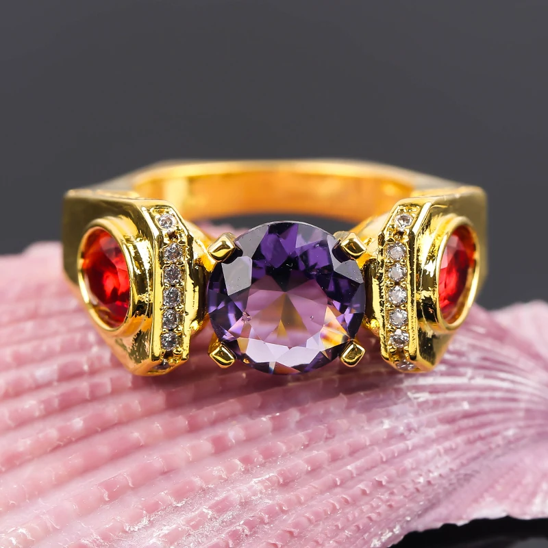 

Retro Purple Cut Zircon Rhinestone Rings Tribal Punk Egypt Female Human Face Gold Finger Rings Indian Jewelry bague Z5M483