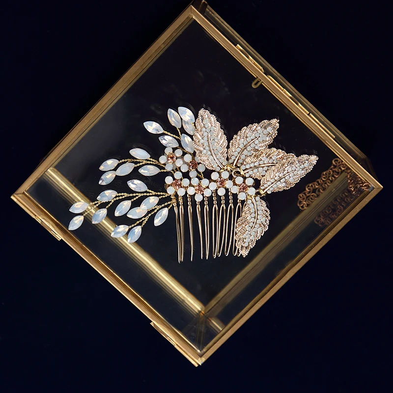

Handmade Brides European Rhinestone Hair Combs Gold Leaves Hair Sticks Wedding Hair Accessories