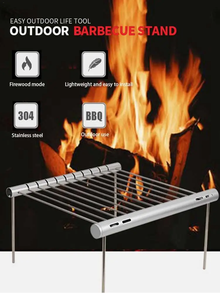 

Outdoor Stainless Steel Pipe Barbecue Stand Portable BBQ Barbecue Rack Household Charcoal Assembly Barbecue Tool