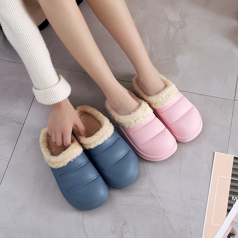 Waterproof Cotton Slippers Female Winter Indoor Home Thick-soled Cute Couple Household Bag with Warm Plush Cotton Slippers