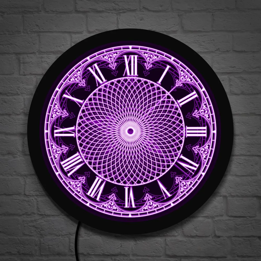 Retro Roman Numerals Wall Clock Mandala LED Lighting Home Decor Geometric Art 3D With Backlight Yoga Gifts | Дом и сад
