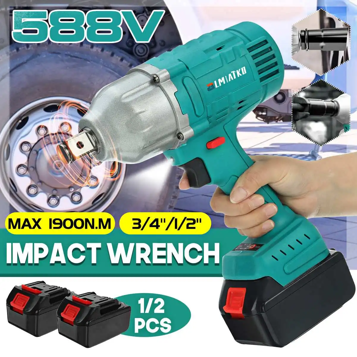 

BLMIATKO 588vf 1900NM Brushless Cordless Electric Impact Wrench 19800Amh Li Battery 3/4 inch Power Tool For Makita 18V Battery