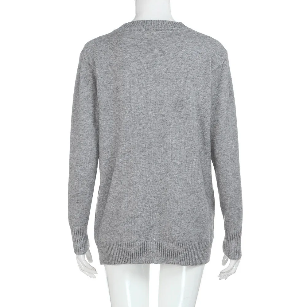 

Women's Fashion Gray Knit Sweater O-neck Female Casual Keep Warm Oversized Pullover Ladies Sweet Thick Sweater