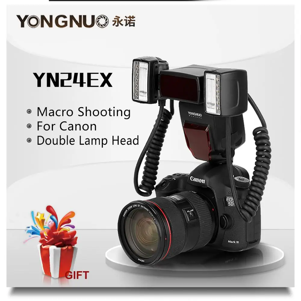 Yongnuo YN24EX E TTL Макросъемка Вспышка Speedlite для Canon EOS 1Dx 5D3 6D 7D 70D 80D камеры с 2шт флэш