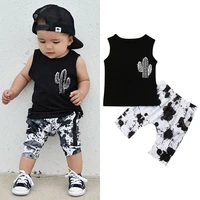 2pcs toddler kids baby boy clothes sleeveless vest tops print harem shorts pant bottom clothing set