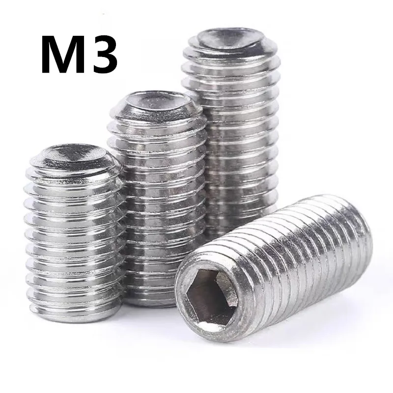 

100pcs/lot DIN916 GB80 M3x2/2.5/3/4/5/6/8/10/12/16/20mm 304 Stainless steel hex socket set screw with cup point