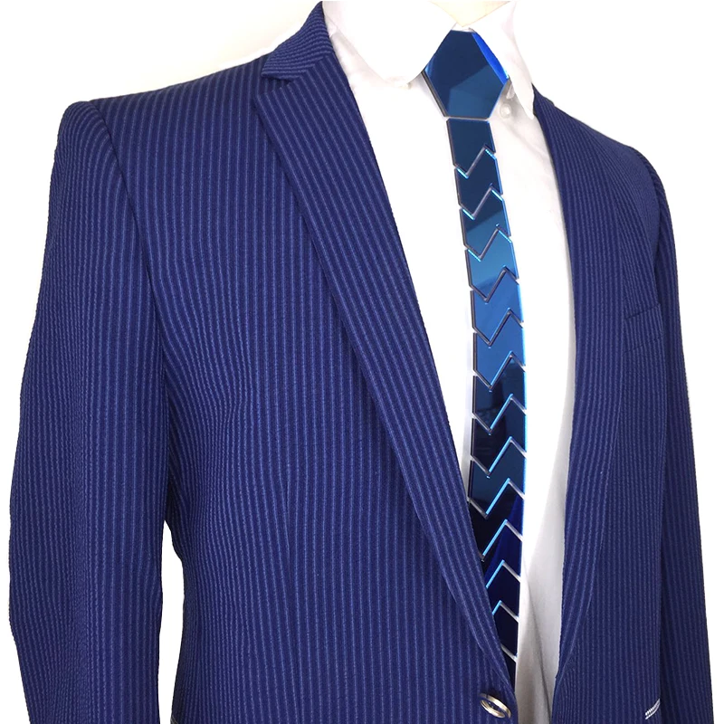 12 Styles Bling Blue Necktie Geometric Pattern Mirror Skinny Hex Ties Luxury Fashion Accessories Wedding Groom Plaid Necktie