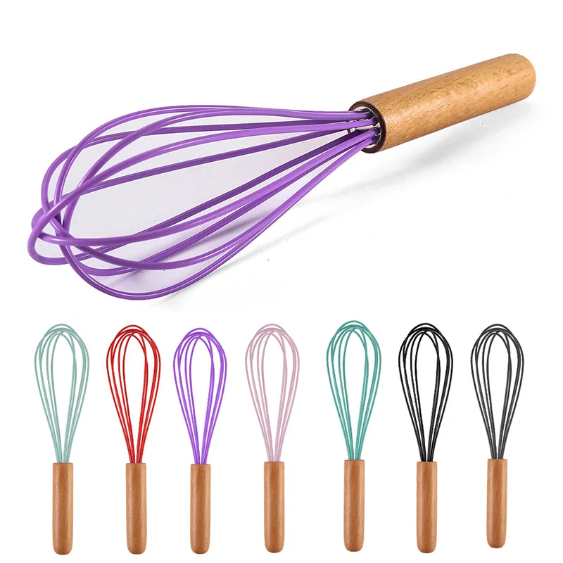 

10 Inch Kitchen Silicone Whisk Wooden Handle Non-slip Easy-to-Clean Whisk Milk Whisk Blender Kitchen Tool Kitchen