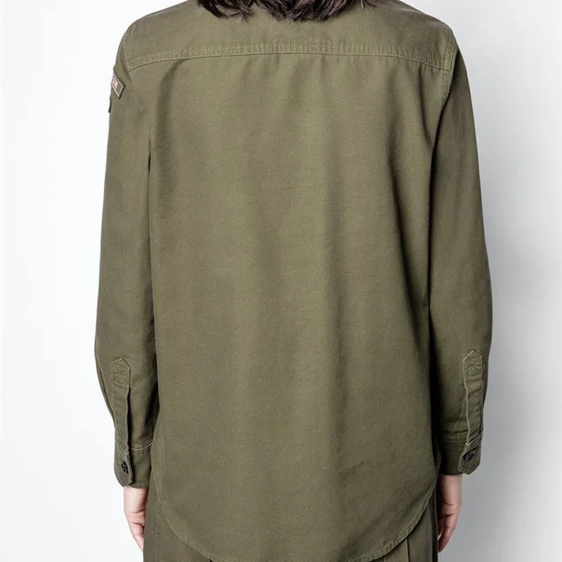 

2021 New Women Turn-down Collar Coat Loose Single Breasted Letters Long Sleeve Casual Jacket with Pockets