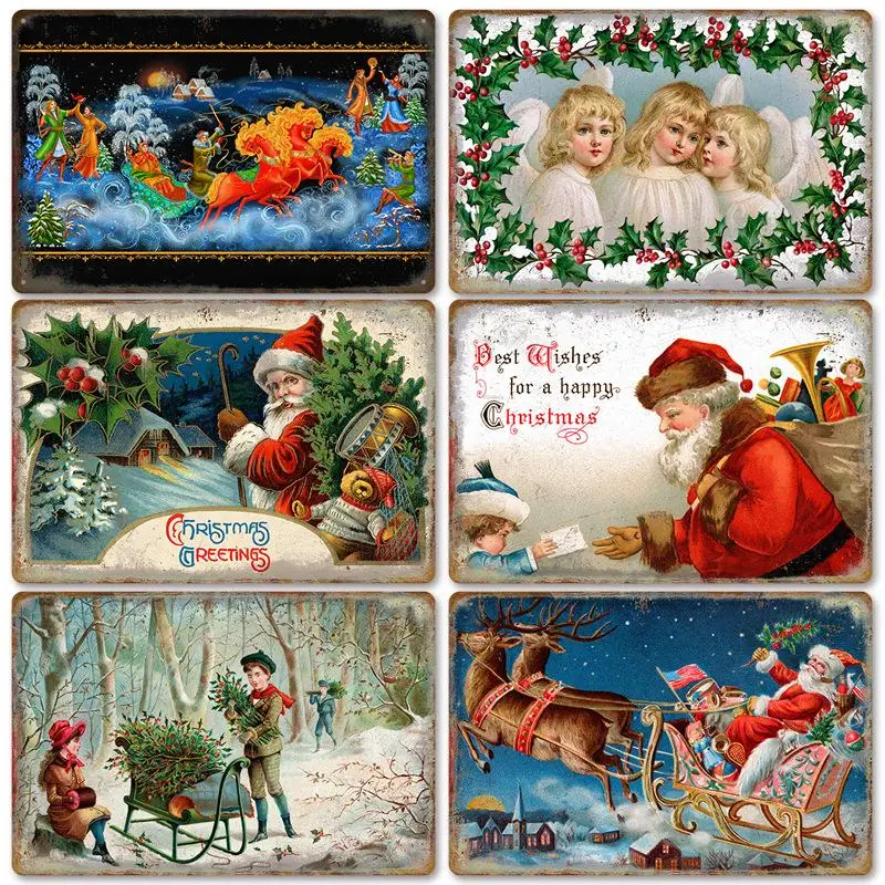 

New Metal Wall Decor Christmas Merry Christmas Retro Tin Painting Holiday Background Wall Decoration Metal Signs Posters