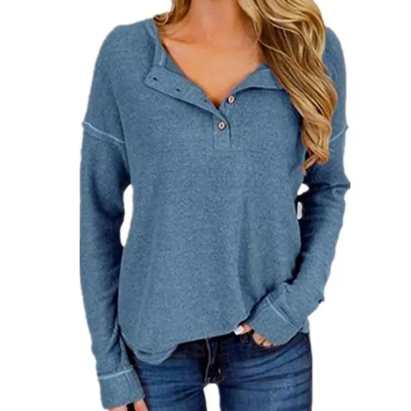 

Womens New Knitted V-neck Cotton T-shirt Autumn Fashion Harajuku Solid Color Tshirt Top Casual Knitted Long Sleeve Female Tshirt