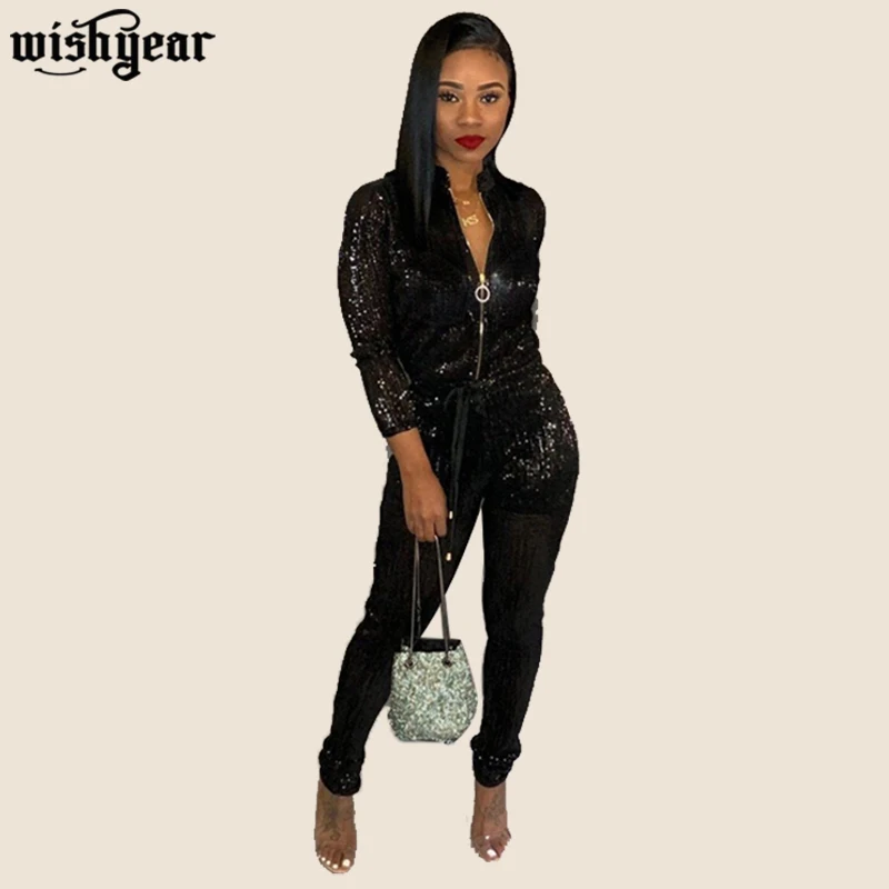 Ослепительный позолоченный женский комбинезон Рождественский на молнии с