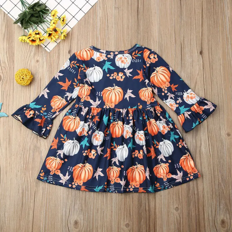 6M-4Y Halloween Girls Costumes Infant Toddler Baby Kid Pumpkin Dress Long Sleeve Party Dresses For Autumn Clothes | Детская одежда и