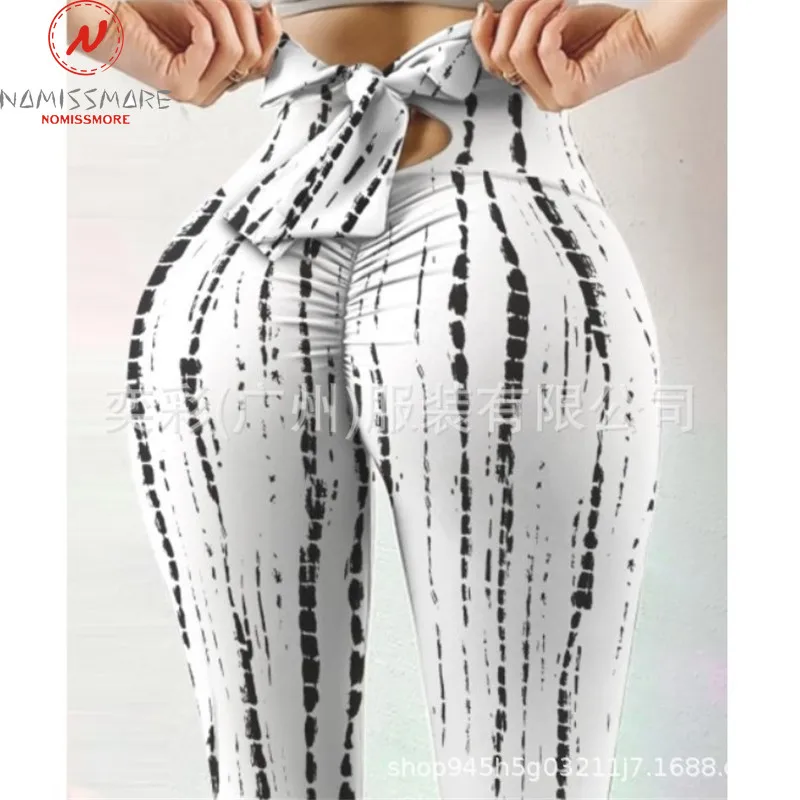 

Fashion Women Slim Hips Sweatpants for Sport Patchwork Design Bow Decor Elastic High Waist Butterfly Leopard Print Long Trousers