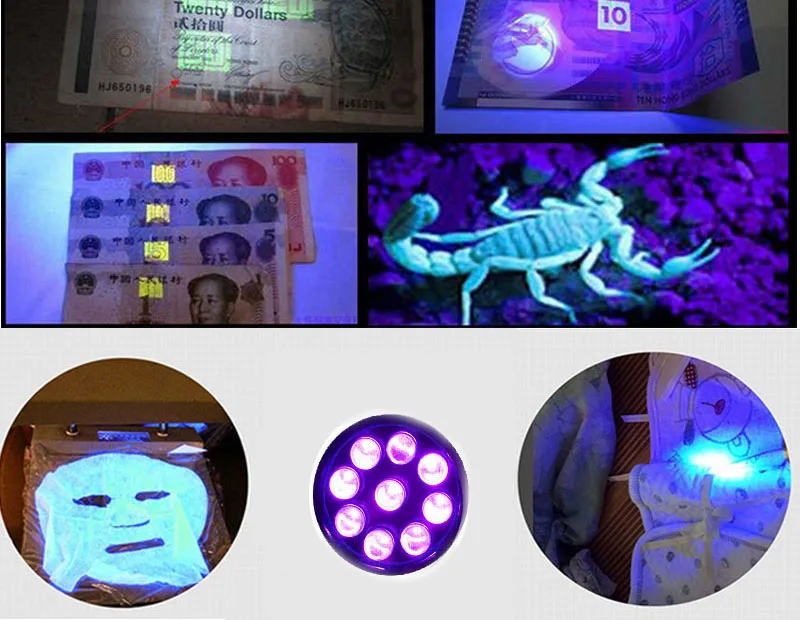 

Mini 9 LED UV Flashlight Mini Purple Color Backlight Ultra Violet Flash Torch Light Lamp Linterna Money Detection Lighting