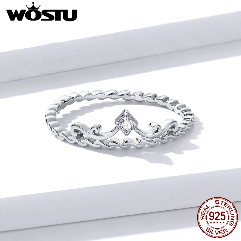 WOSTU 2020 Новое поступление 925 пробы Серебряная корона кольца сверкающий циркон
