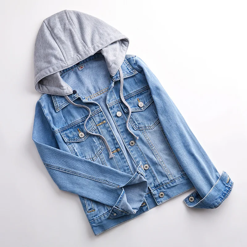 Женская джинсовая куртка ZQLZ осенняя Повседневная Верхняя одежда с капюшоном и