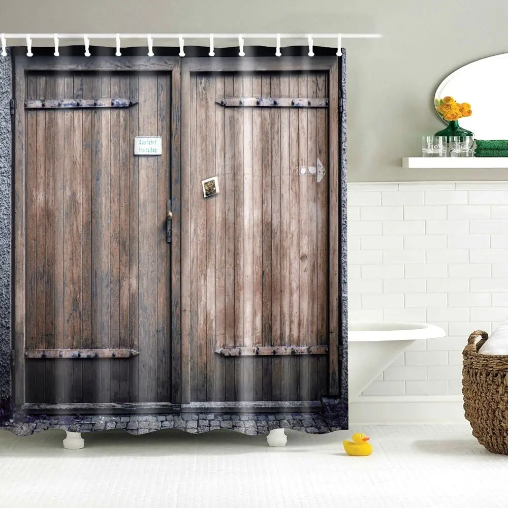 Деревенский душ Шторы Винтаж деревянные двери сарая с железной Стиль замка штора
